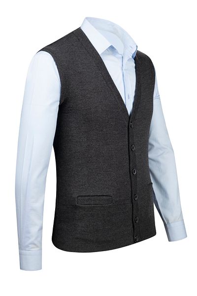 Çizgi Triko Stripe Knitwear Men's Oversize V-Neck Vest Buttoned Patterned Steel Knit Classic Fit -4241Lb