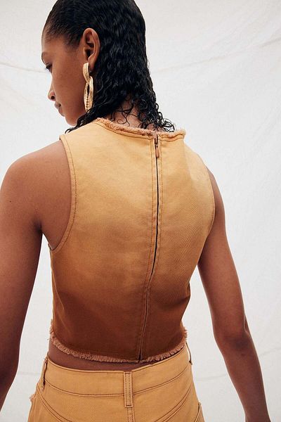 H&M بلوزة من قماش الدنيم متهالكة الحواف