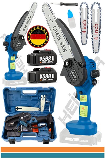 HEİLBER ALMAN V598 25CM BLUE ZİNCİR YAĞLAMALI ÇİFT AKÜLÜ BUDAMA TESTERESİ ŞARJLI AĞAÇ DAL KESME TESTERESİ