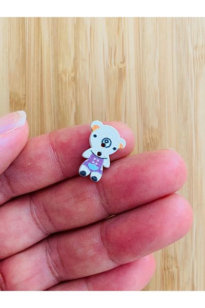 Kartopu White Painted Patterned Shaped Wood Button 14mm X 19mm. Pack of 6. The Figure of the Koala.