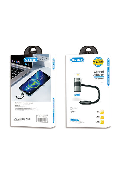 Go-Des GD-CT068  Lightning to Type-C Data Ve Hızlı Şarj Adaptörü  Siyah
