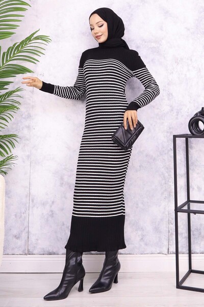 benguen Black Turtleneck Striped Dress - 6104