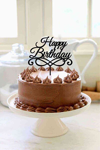 RetroLazer Happy Birthday Pasta Süsü Siyah Ahşap