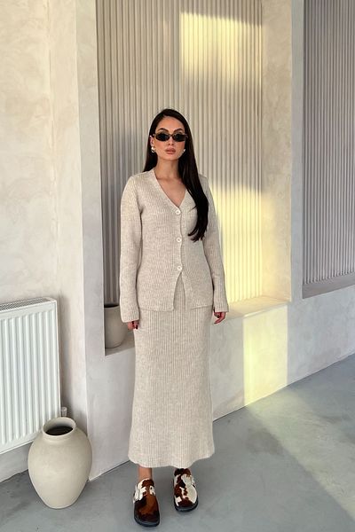 Seda Yalçın Atelier Beige Buttoned Cardigan Long Skirt Set