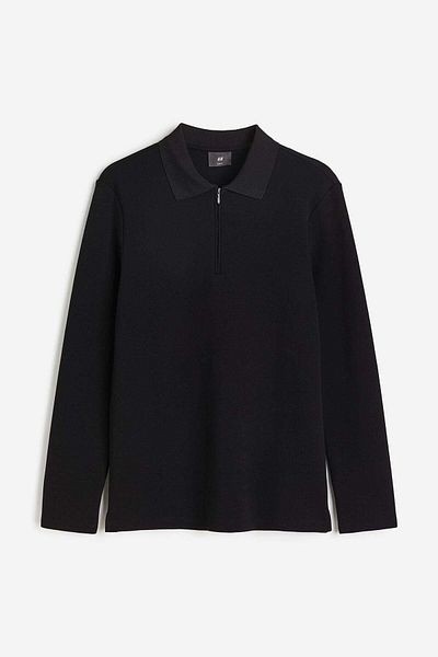 H&M قميص بولو Slim Fit Scuba بسحاب علوي