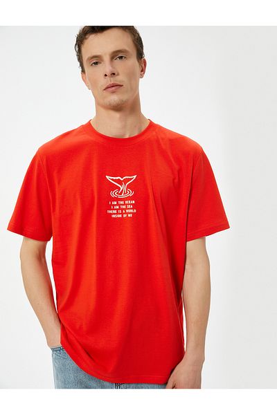 Koton Crew Neck Slogan Printed Cotton T-Shirt
