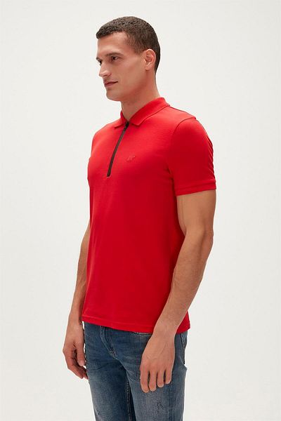 Bad Bear Cord Crimson Red Red Polo Neck Zippered Men's T-shirt