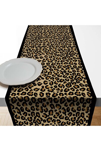 Razz Moda Leopar Desenli Dijital Baskılı Runner Petek Kumaş 40x170