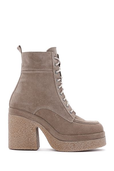 Derimod Beige Suede Leather Platform Boots - Zippered and Heeled 23wfd187910