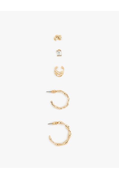 Koton Stone Detailed Hoop and Cartilage Earrings Set