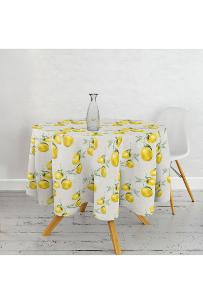 Razz Moda مفرش طاولة مستدير بطباعة رقمية منقوشة بالليمون