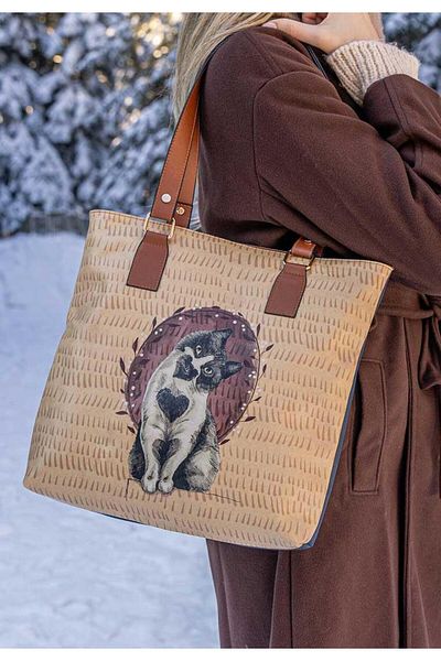 Dogo Geantă de umăr din piele vegană de damă bleumarin - Heart Cat Design