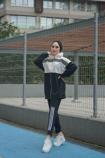 BURCU TESETTÜR Hooded Double Tracksuit Set Trn1016 Black