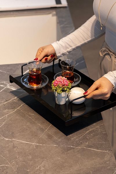 Rarart Concept Stylish Black Metal Tray - Presentation Decorative - Favorite
