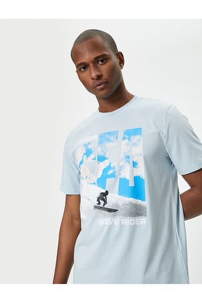 Koton Crew Neck Slogan Printed Cotton T-Shirt
