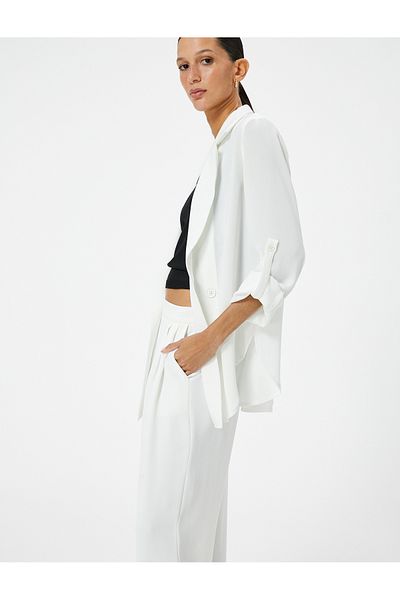 Koton Cotton Blazer Jacket - Double Breasted, Buttoned and Folded Sleeves
