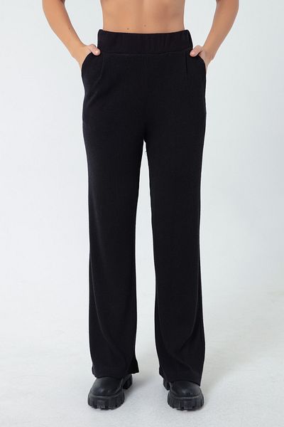 Lafaba Women's Black Wide Leg Knitted Tracksuit