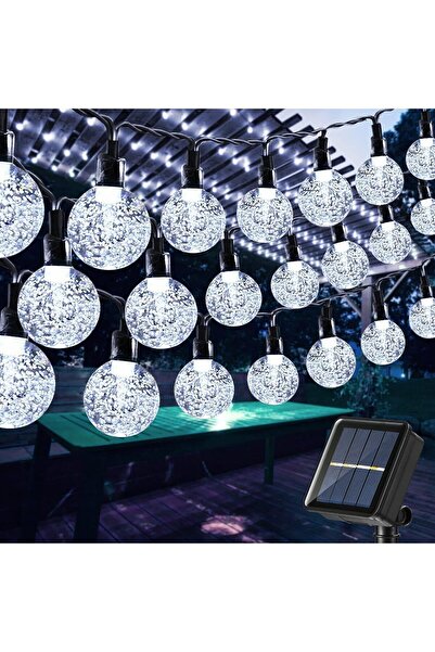 LightHome 50 Led 7 Metre Beyaz Güneş Enerjili Led Işık Solar Bahçe Teras Balk...