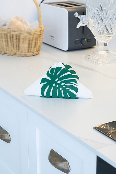 Rarart Concept Green Leaf Shaped Natural Looking Napkin Holder - Desktop 12x4x10 Cm