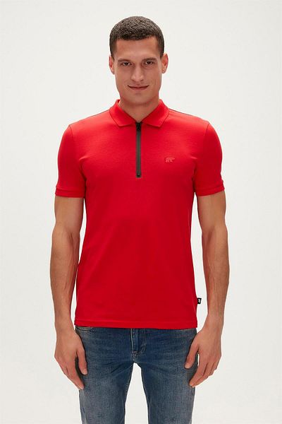 Bad Bear Cord Crimson Red Red Polo Neck Zippered Men's T-shirt