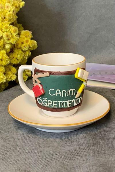 Uretti - Hatice 4962 Handmade Polymer Clay Teacher's Day Gift Coffee Cup