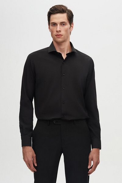 D'S Damat Ds Damat Slim Fit Μαύρο/γκρι ιταλικό πέτο Easy Ironing Πουκάμισο 2 τεμαχίων