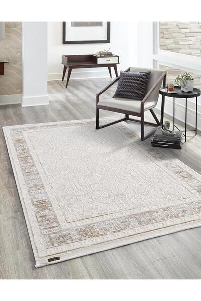 Karmen Halı Truva TV034S Krem Halı Vizon Bej Detaylı Modern Klasik Akrilik Yu...