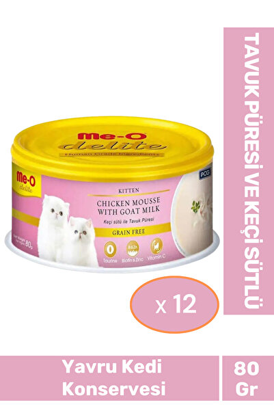 me-o Delite Keçi Sütlü Tavuklu Tahılsız Ezme Yavru Kedi Konservesi 80gr 12 Adet