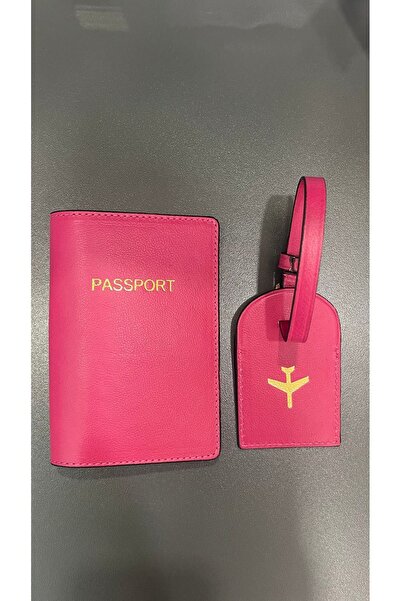 Seyahataksesuar مجموعة غطاء جواز السفر الجلدي وملصق الحقيبة