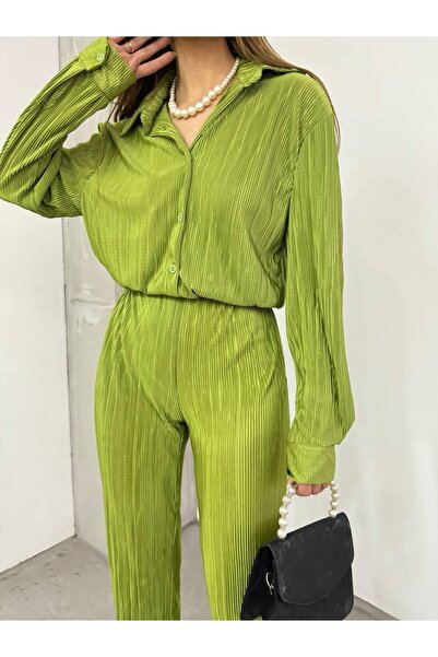 Asil Acar Home Special Women's Off-Shoulder Loose Shirt and Slit Detail Spanish Leg Trousers for the Fame