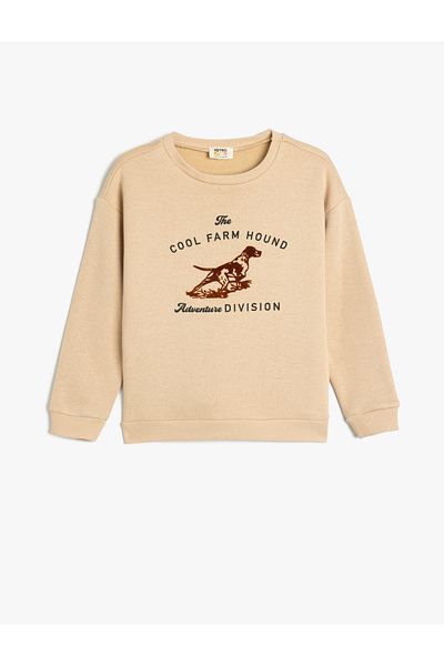 Koton Dog Print Oversize Sweatshirt - Long Sleeve, Crew Neck, Raised