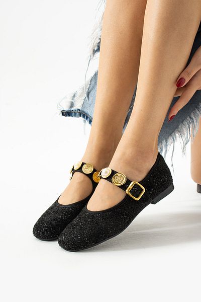 wolk shoes Black Linen Ballerinas - Nuda Women's Accessory Detailed