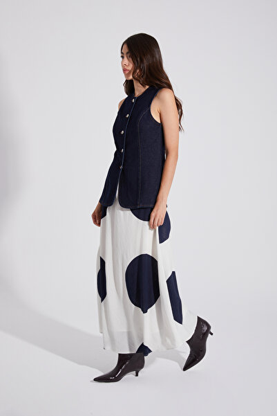 ONE8 Kapalı Yaka Önü Düğmeli Denim Kot Uzun Yelek