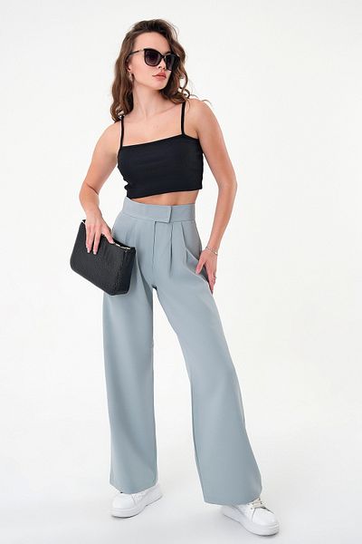 Hazel Women's Green High Waist Velcro Palazzo Pants