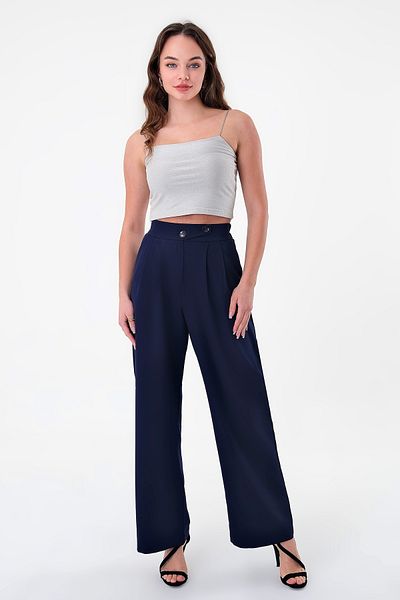Hazel Navy Blue Women's Palazzo Trousers