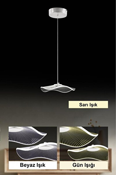 İstanbul Avize İstanbul Avize Şapka Tekli Gümüş 3 Renk Led Lüx Modern Ledli A...