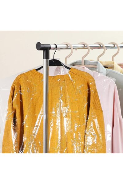 HG AMBALAJ 10 Adet 60x90 Cm Şeffaf Elbise Poşeti, Askı Delikli Omuz Kesimli Koruyucu Elbise Kıyafet Hurcu
