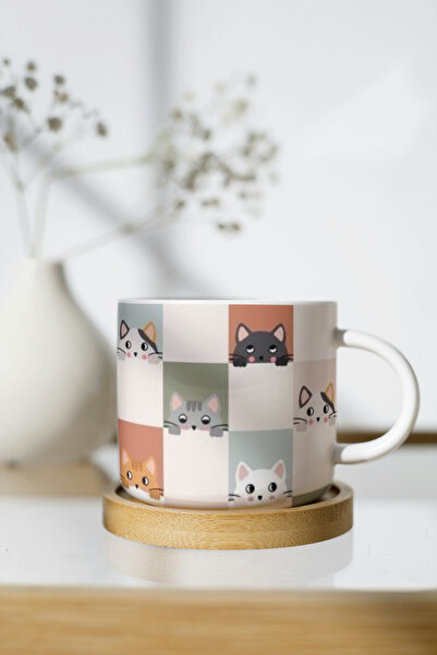 EYBaskı Tasarım White Porcelain Patterned Nescafe Cup