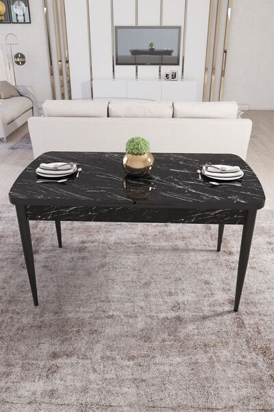 Canisa Concept Ege Serisi 70x114 Açılabilir Siyah Mermer Desen Mutfak Masası