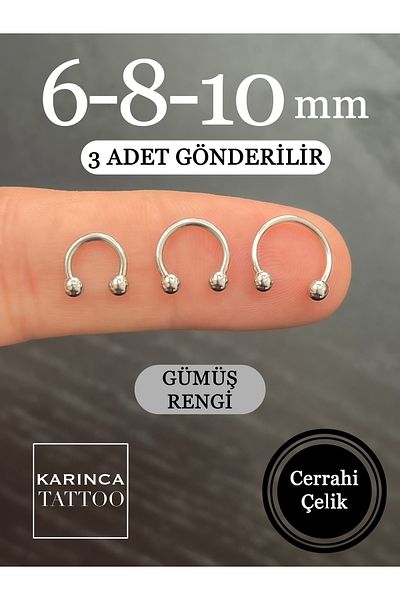 Karınca Piercing 3 Size 6mm 8mm 10mm Smiley Septum Rook Orbital Conch Eyebrow Lip Helix Cartilage Tragus Piercing (3pcs)