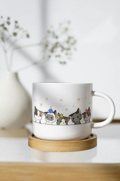 EYBaskı Tasarım White Porcelain Patterned Nescafe Cup