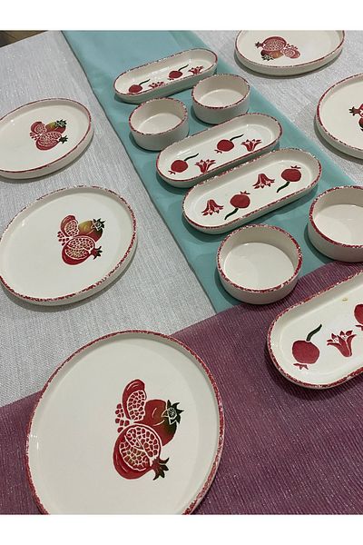 MTD SERAMİK Pomegranate Pattern Luxury Breakfast Set 14 Items for 6
