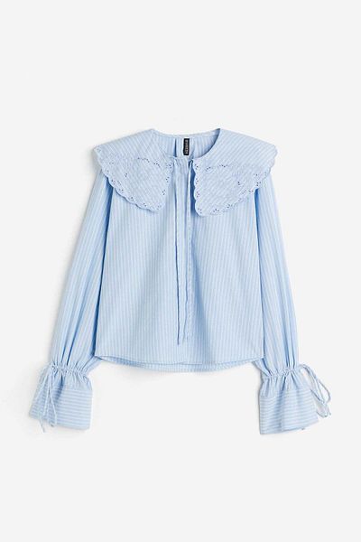 H&M Broderie anglaise-detail poplin blouse
