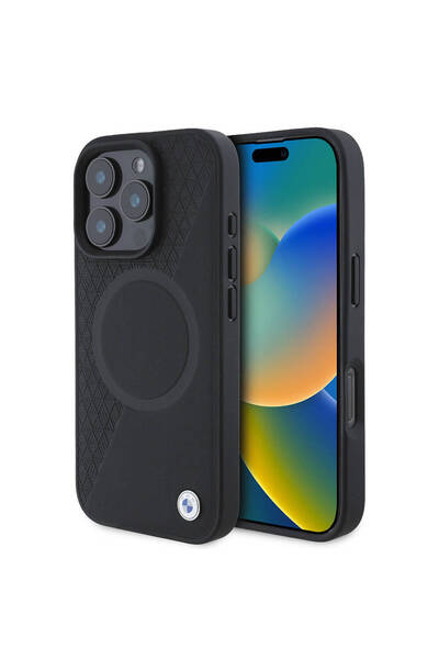 BMW iPhone 16 Pro Max Uyumlu  Kılıf BMW Lisanslı Magsafe Özellikli Metal Logolu Yarım Dokulu Circle