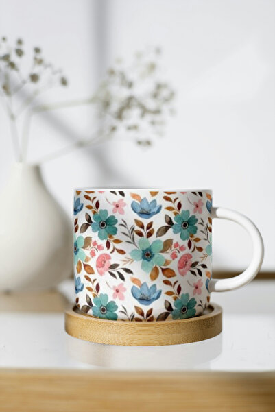 EYBaskı Tasarım BEYAZ PORSELEN DESENLİ NESCAFE FİNCANI