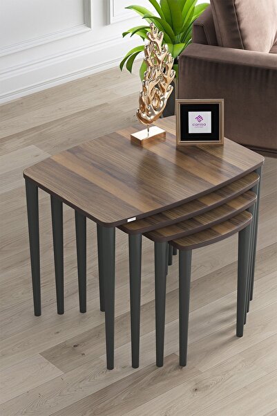 Canisa Concept Telwe Serisi, Ceviz Üst Kalite Mdf 4lü Zigon Sehpa Takımı, Ant...