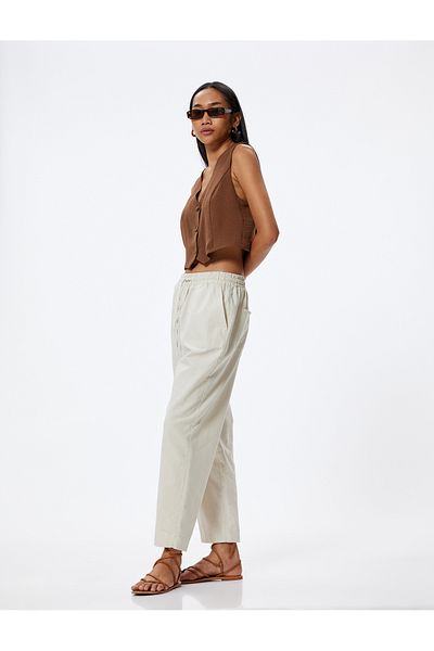 Koton High Waist Pocket Linen Trousers - Carrot Cut
