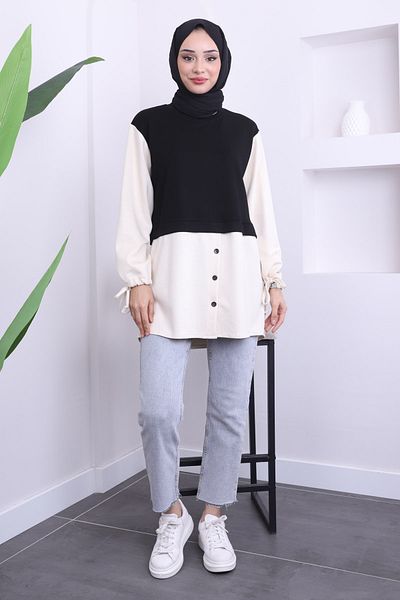 İmajButik Μαύρο μανίκι δεμένο τουνίκ