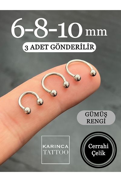 Karınca Piercing 3 Size 6mm 8mm 10mm Smiley Septum Rook Orbital Conch Eyebrow Lip Helix Cartilage Tragus Piercing (3pcs)