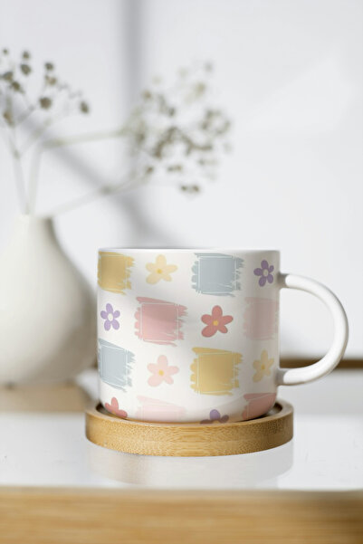 EYBaskı Tasarım White Porcelain Patterned Nescafe Cup